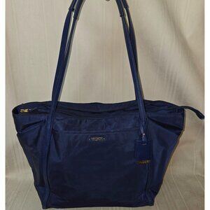 Tumi Navy Blue ToteBag Nylon Leather Trim Gold Hardware Purse